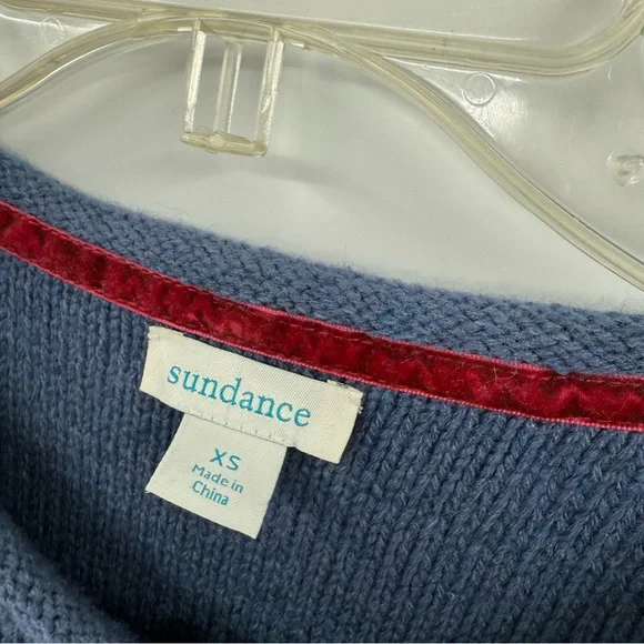 Sundance Woman's Sweater Cardigan Size XS Blue Floral Cable Knit Lambswool - Picture 6 of 9